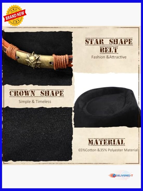 4 Pack Western Suede Felt Cowboy Hat Unisex Wide Brim Cowgirl Cowboy main image 4